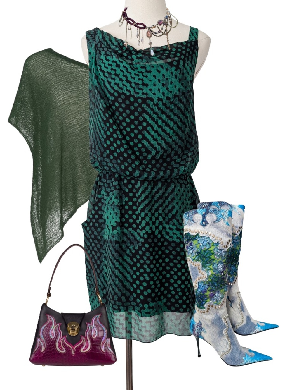 Theory Jaylyn Blurred Green Mini Dress Drop Waist Draped Size 2